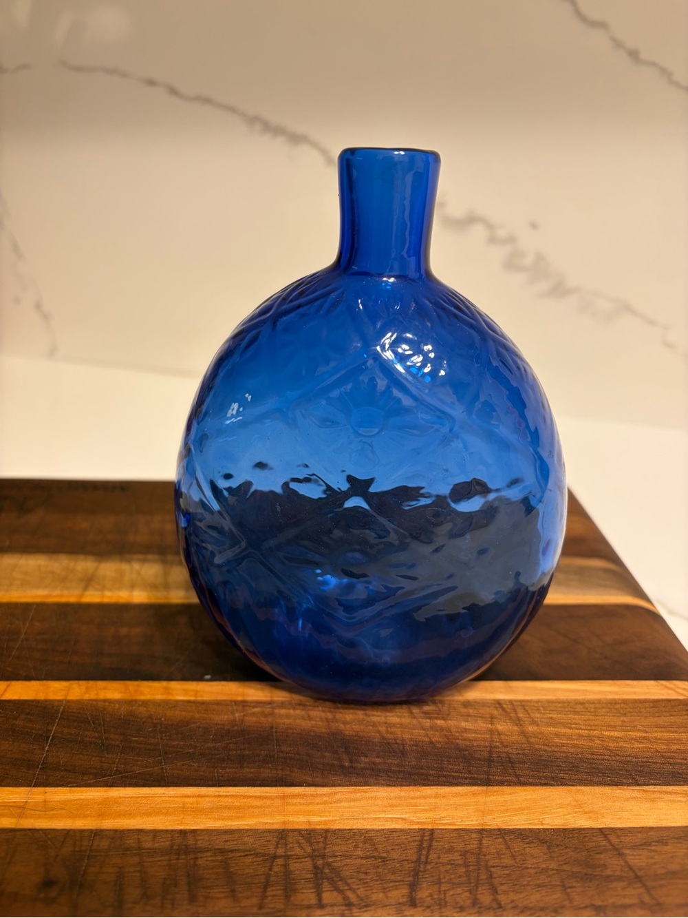 MMA Metropolitan Museum of Art Cobalt Blue Flask Diamond Daisy Vintage Signed